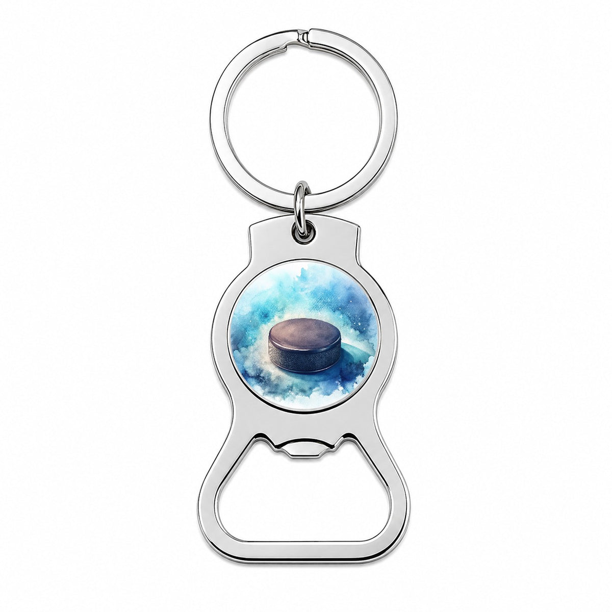 Hockey Puck On Ice Watercolor Bottle Opener Keychain