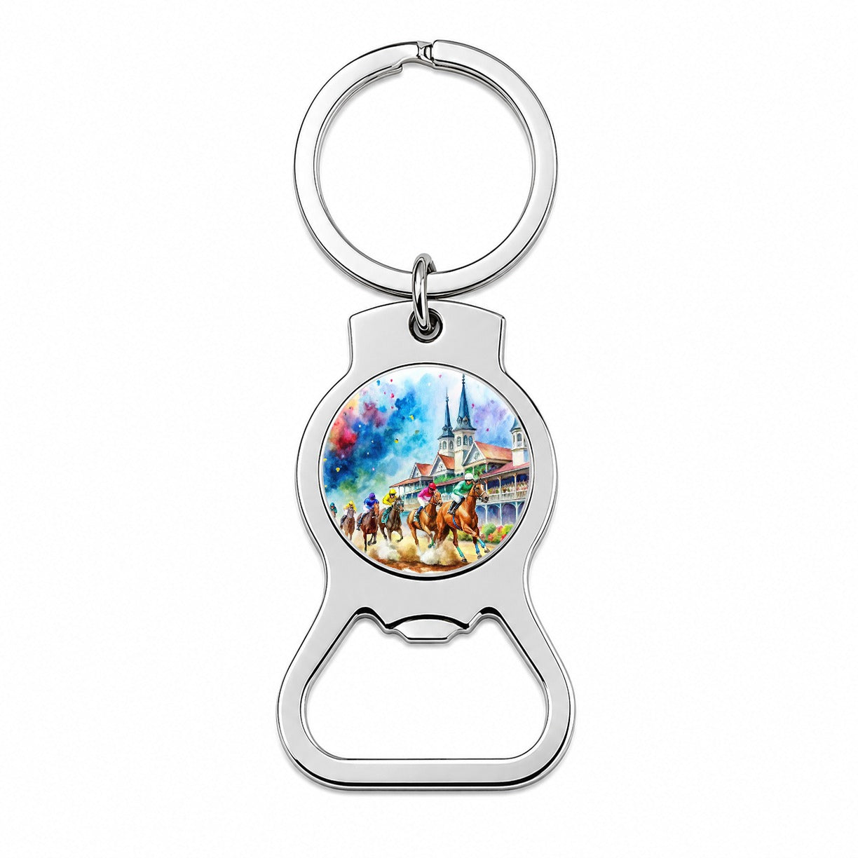 Horse Racing Derby Watercolor Bottle Opener Keychain