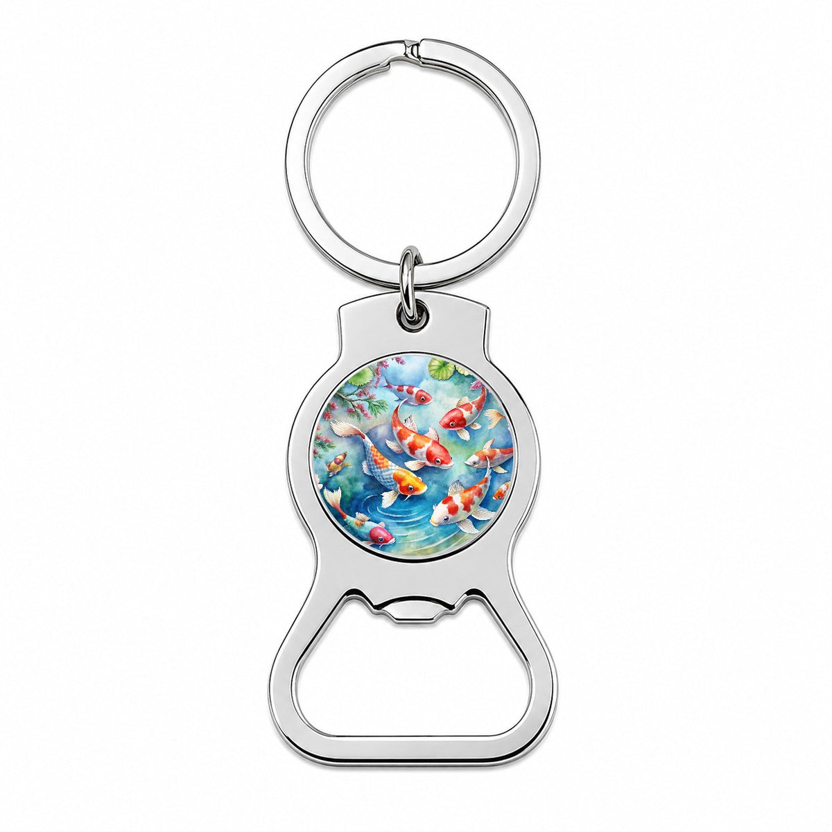 Japanese Koi Pond Scene Watercolor Bottle Opener Keychain