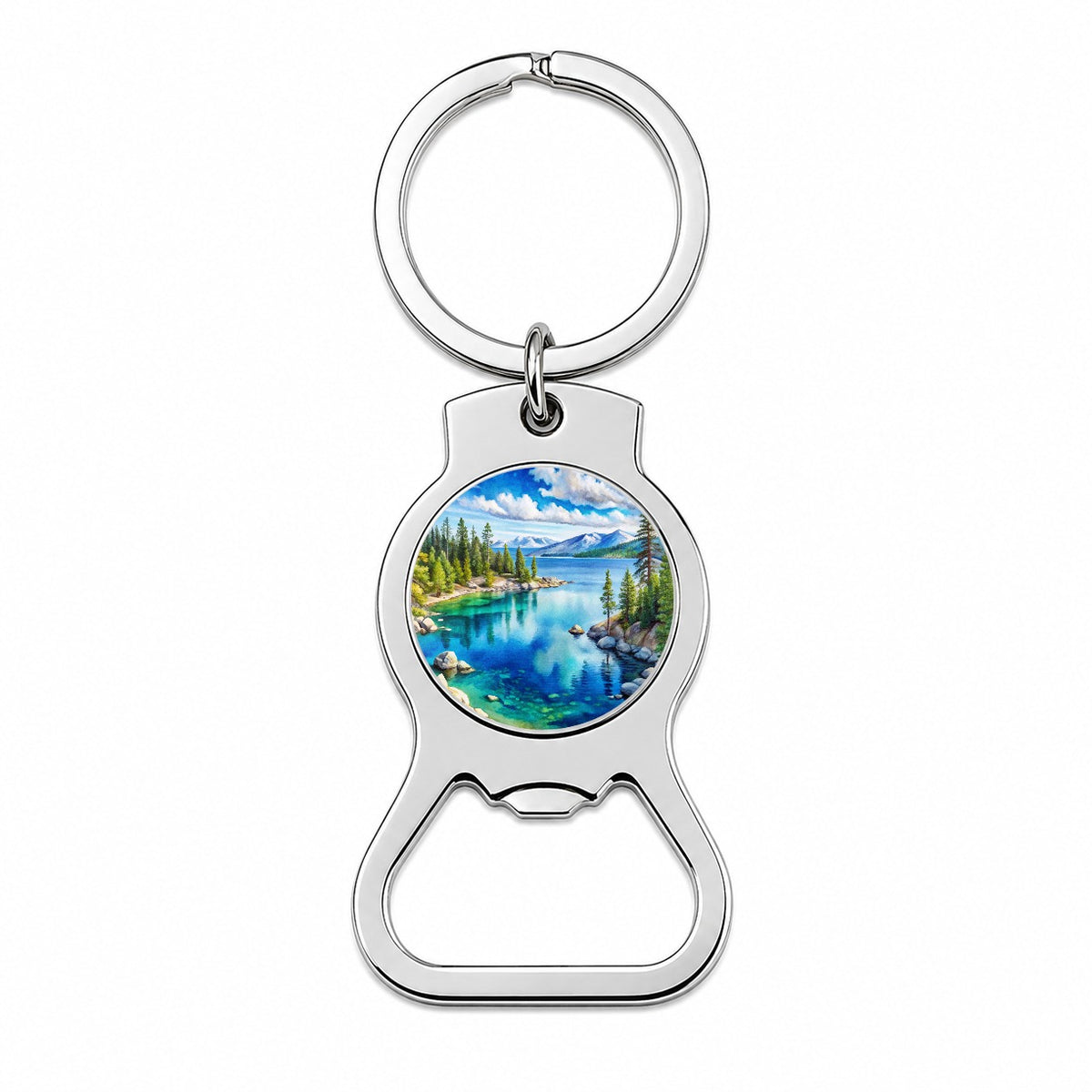 Lake Tahoe California Watercolor Bottle Opener Keychain