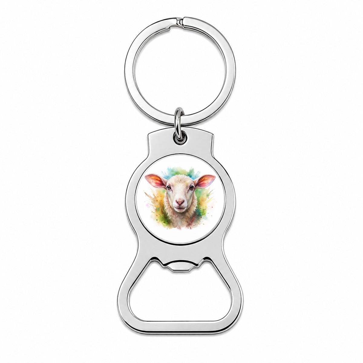 Lamb Face Watercolor Bottle Opener Keychain