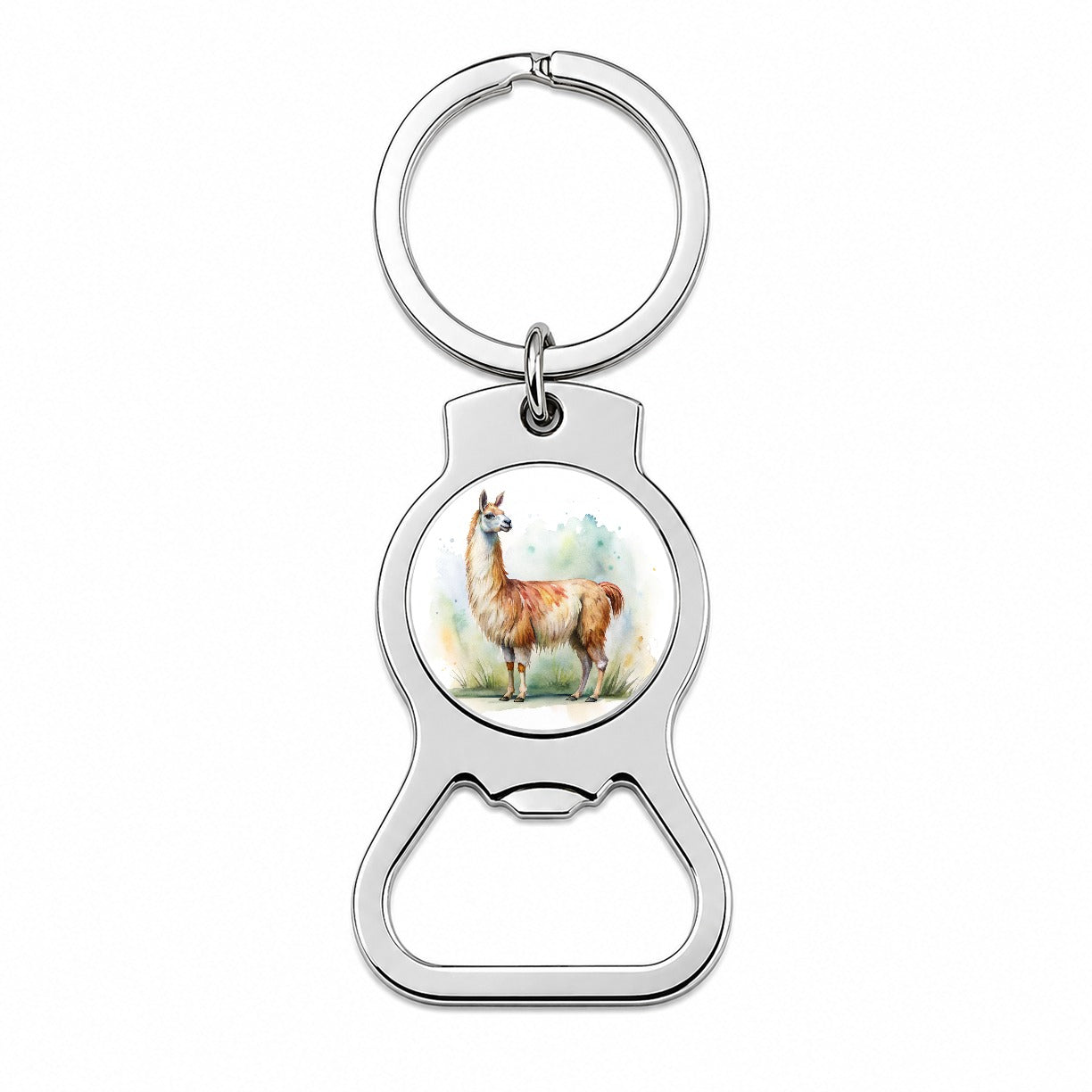 Llama Standing Watercolor Bottle Opener Keychain