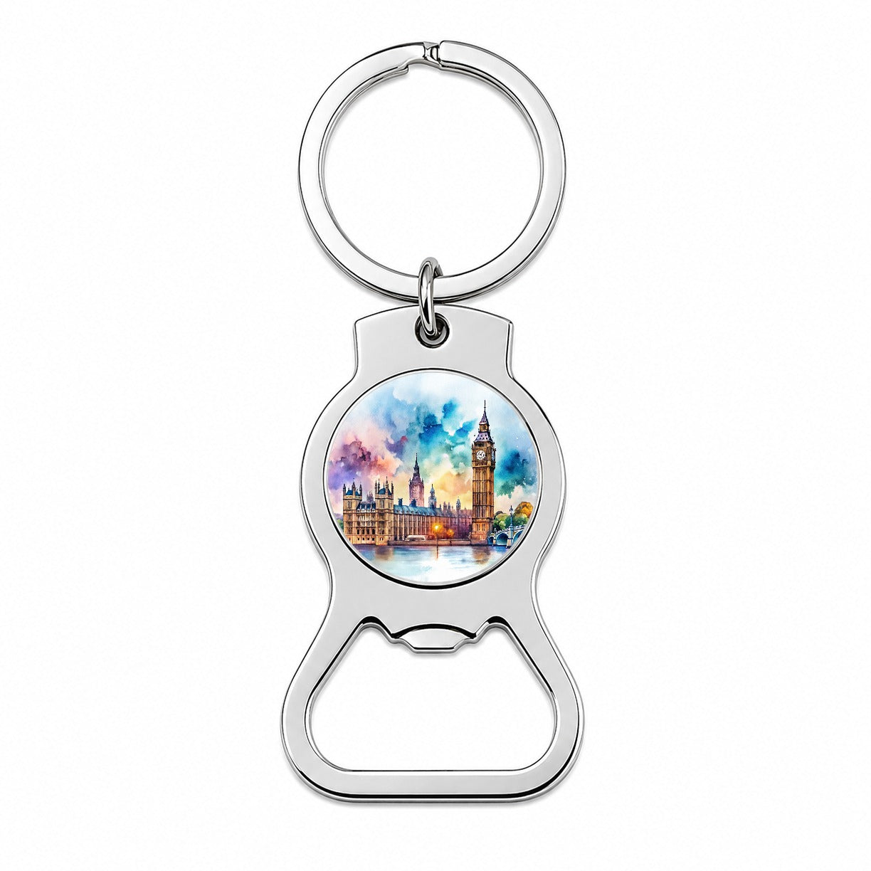 London Big Ben Scene Watercolor Bottle Opener Keychain