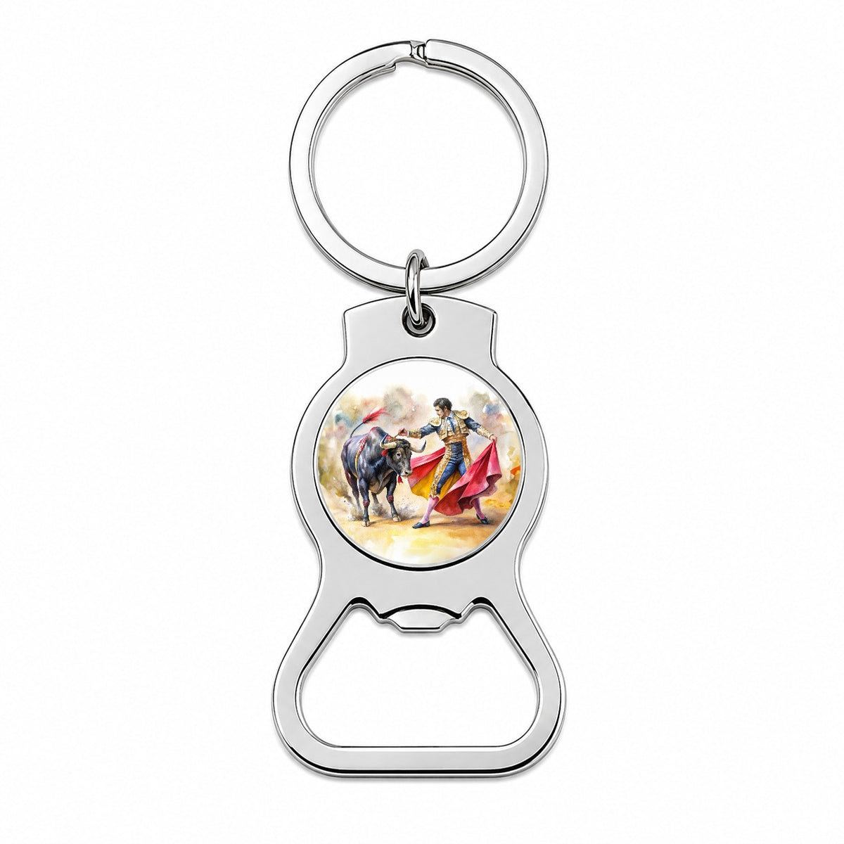 Matador And Bull Fighting In Ring Watercolor Bottle Opener Keychain