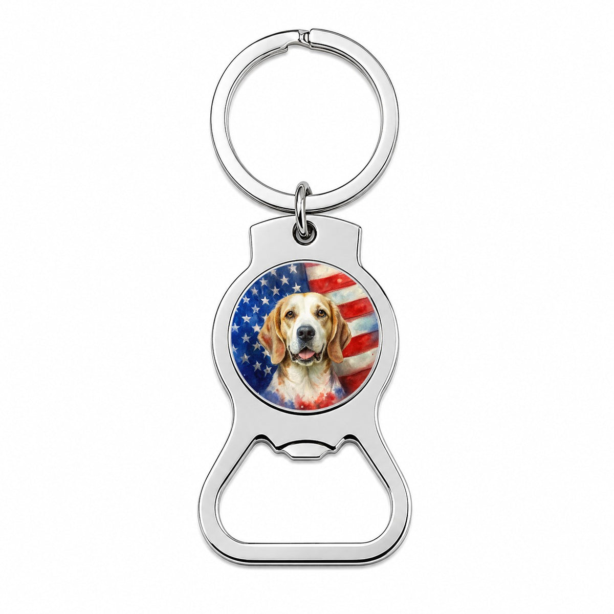Patriotic Dog Watercolor American Flag Background Bottle Opener Keychain
