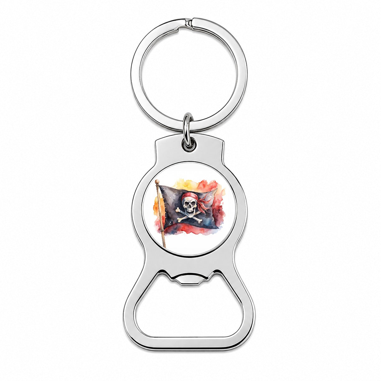 Pirate Jolly Roger Skull Crossbones Flag Watercolor Bottle Opener Keychain