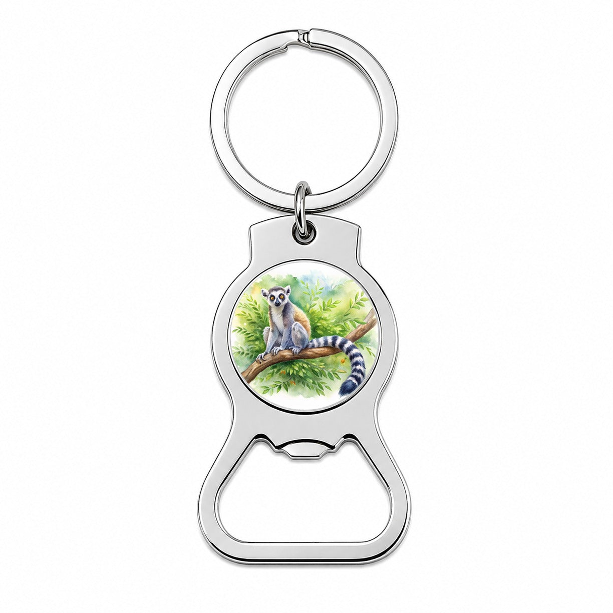 Ring-Tailed Lemur In Tree Watercolor Bottle Opener Keychain
