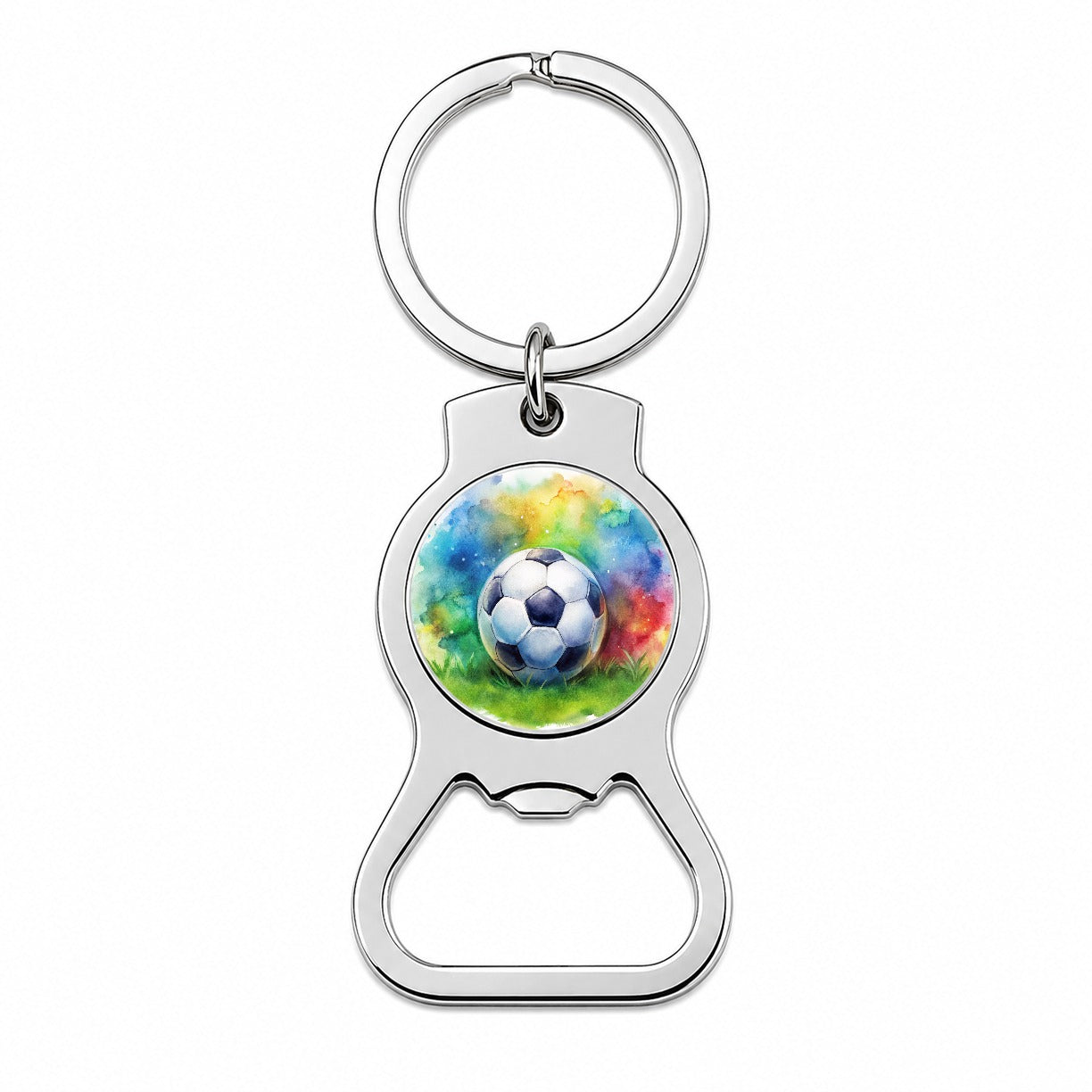 Soccer Ball On Field Watercolor Bottle Opener Keychain