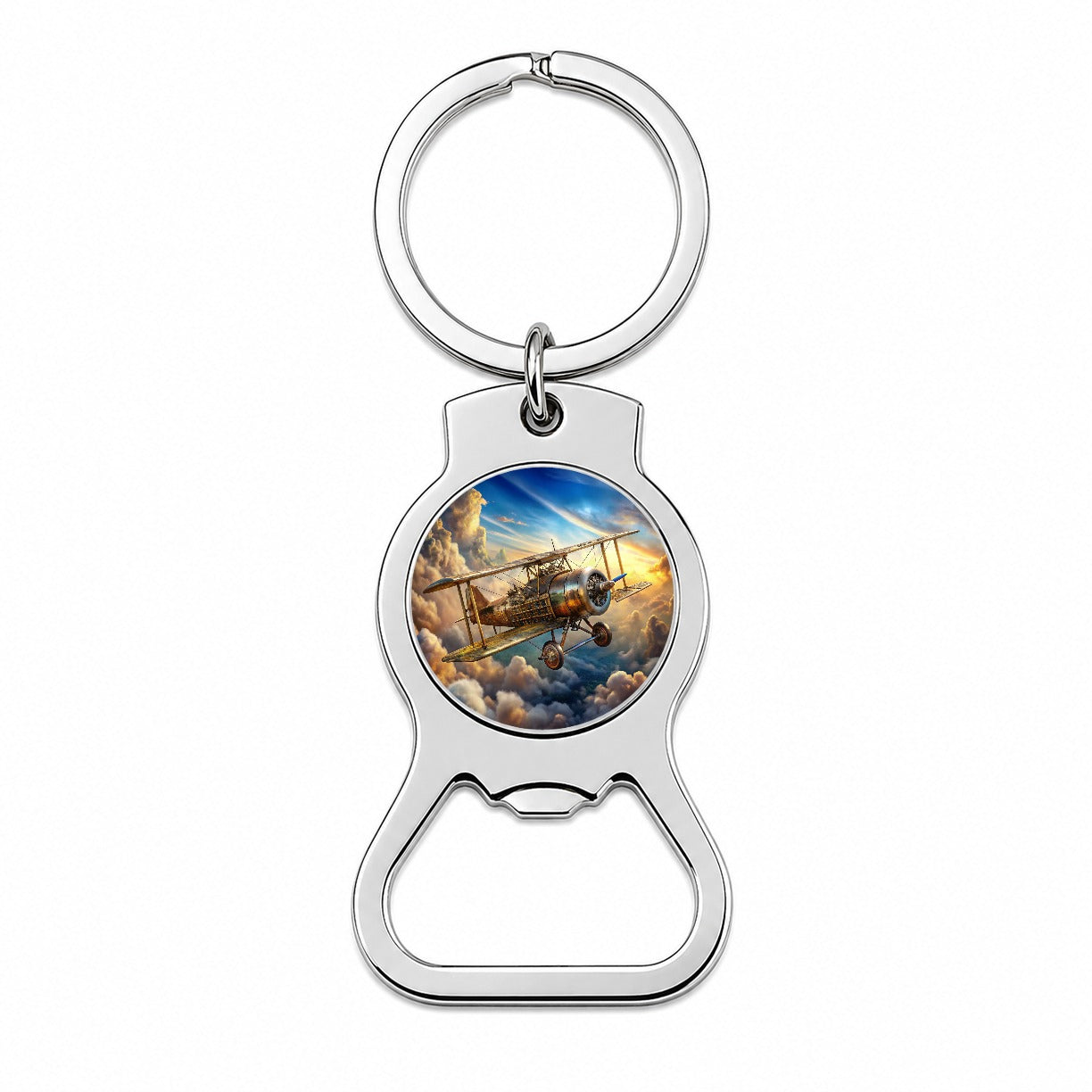 Steampunk Plane Airship in Cloudy Sky Fantasy Sci-fi Bottle Opener Keychain