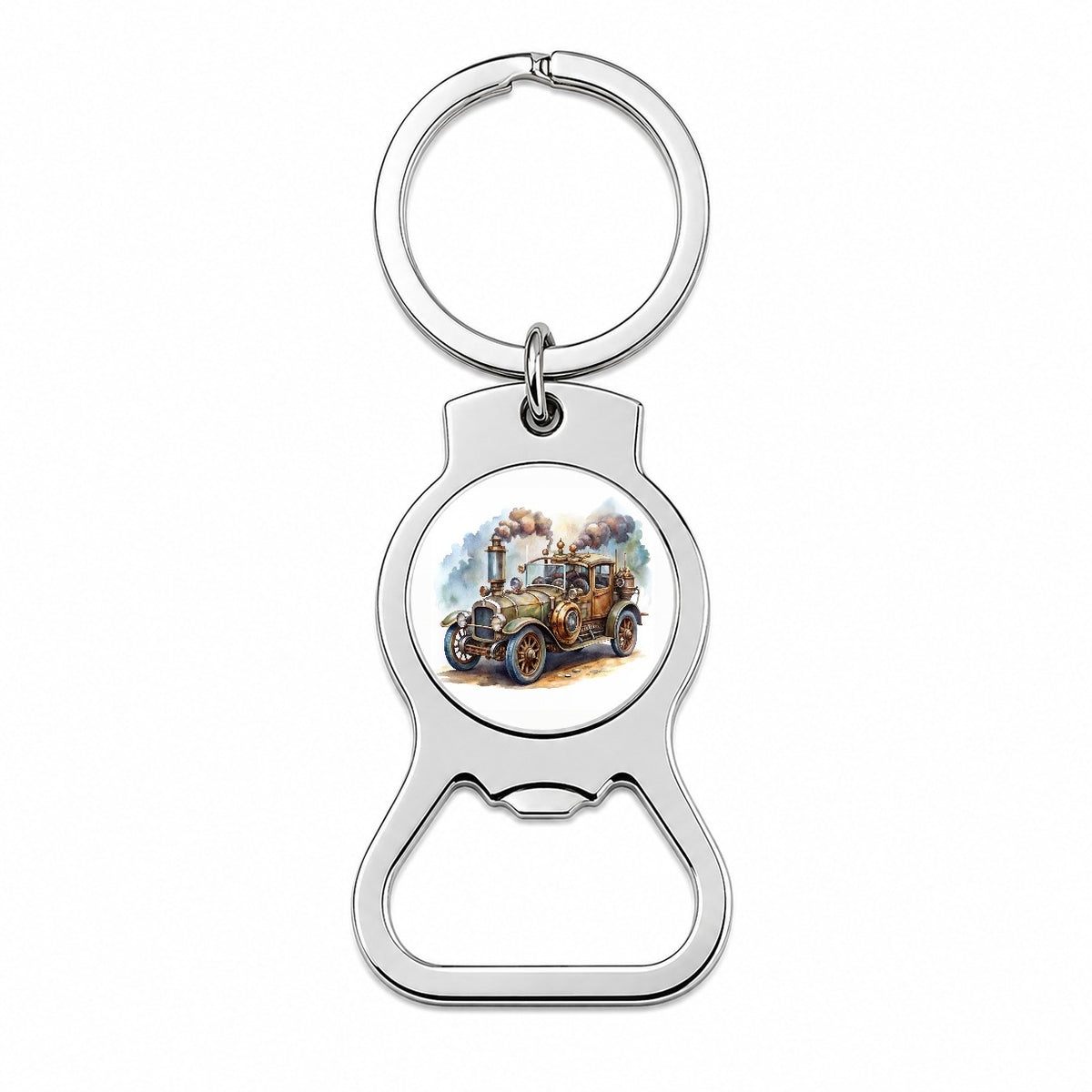 Steampunk Retro Fantasy Sci-fi Car Watercolor Bottle Opener Keychain