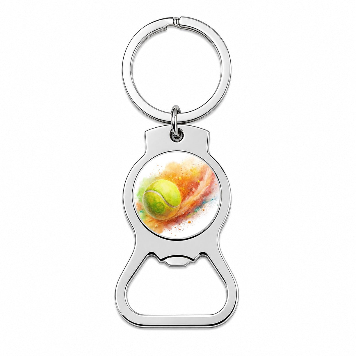 Tennis Ball Rocketing Through The Air Watercolor Bottle Opener Keychain