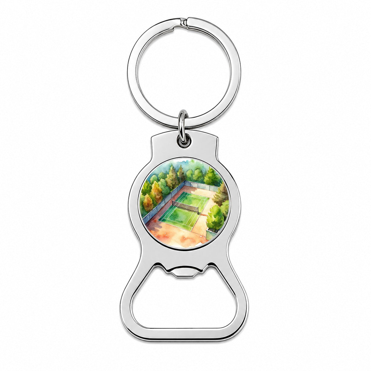 Tennis Court Watercolor Bottle Opener Keychain