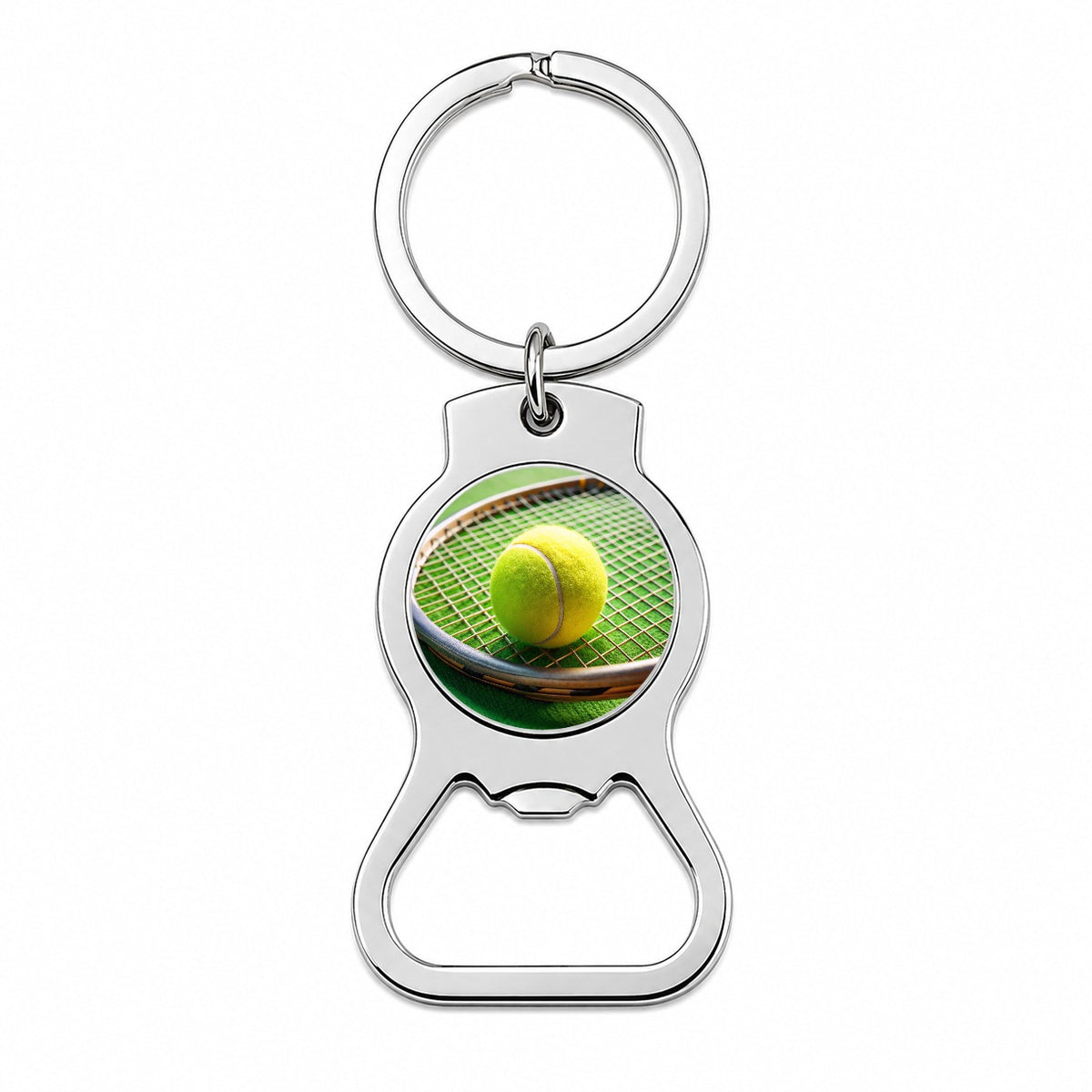 Tennis Racquet and Ball Close-up Bottle Opener Keychain