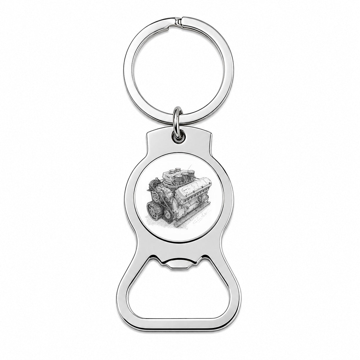V8 Car Engine Sketch Bottle Opener Keychain