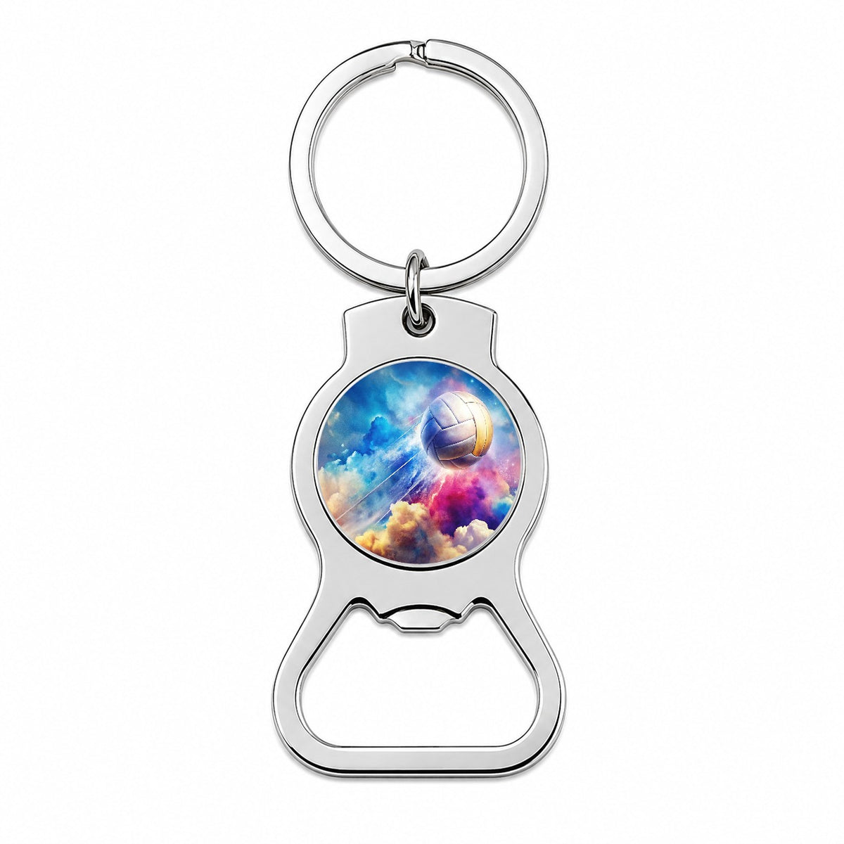 Volleyball Ball Rocketing Through The Sky Watercolor Bottle Opener Keychain