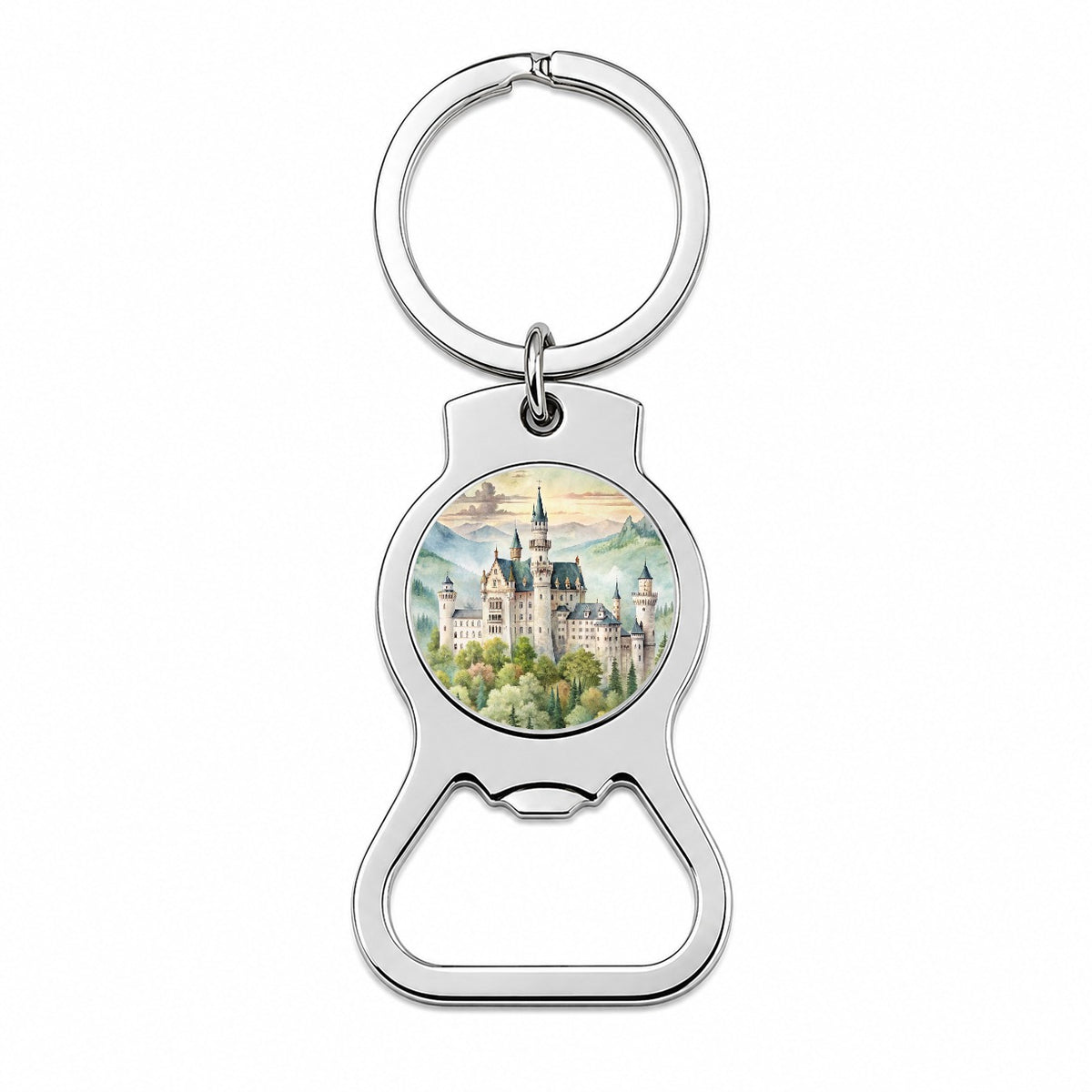 German Castle Watercolor Beautiful Neuschwanstein Bottle Opener Keychain