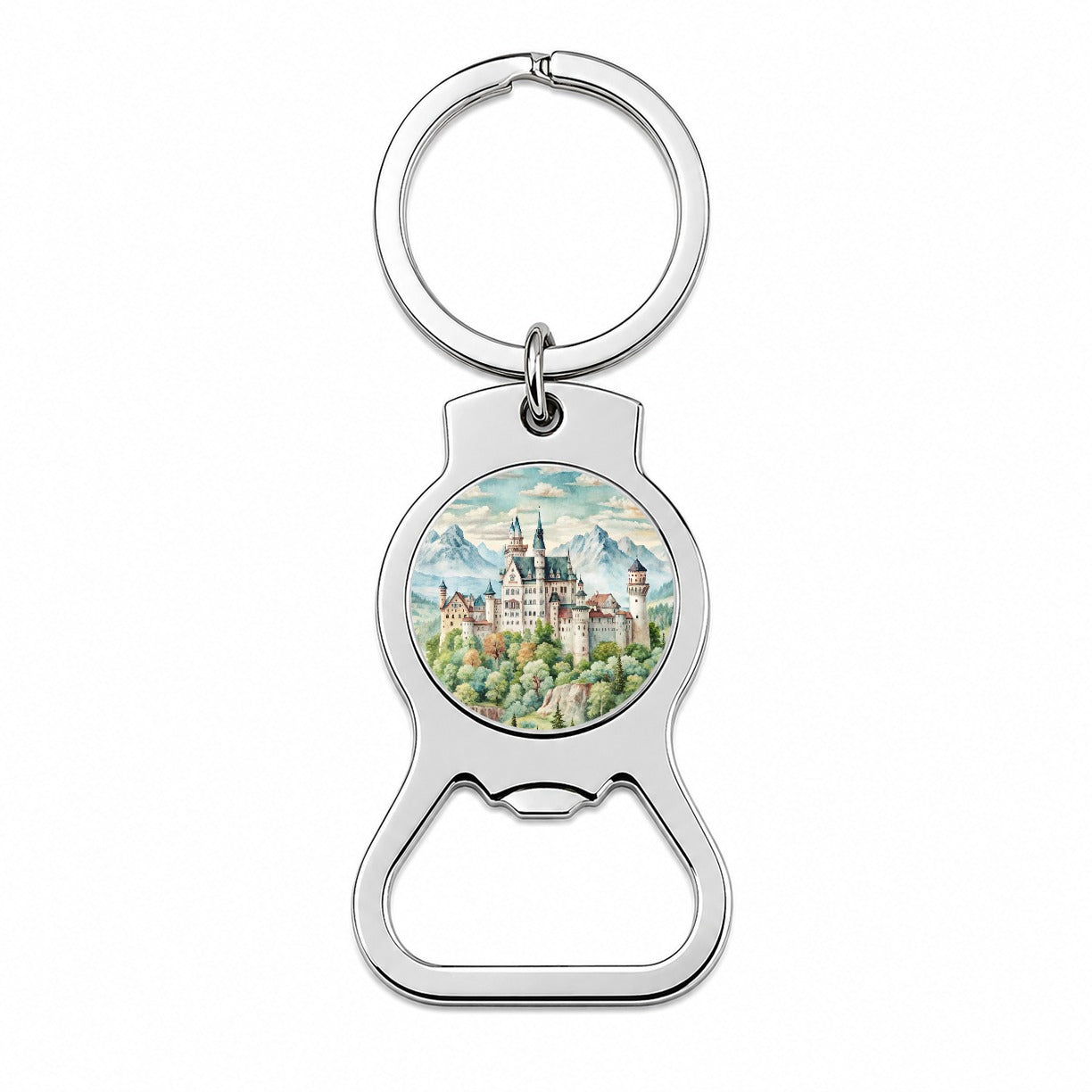 German Castle Watercolor Neuschwanstein Bottle Opener Keychain