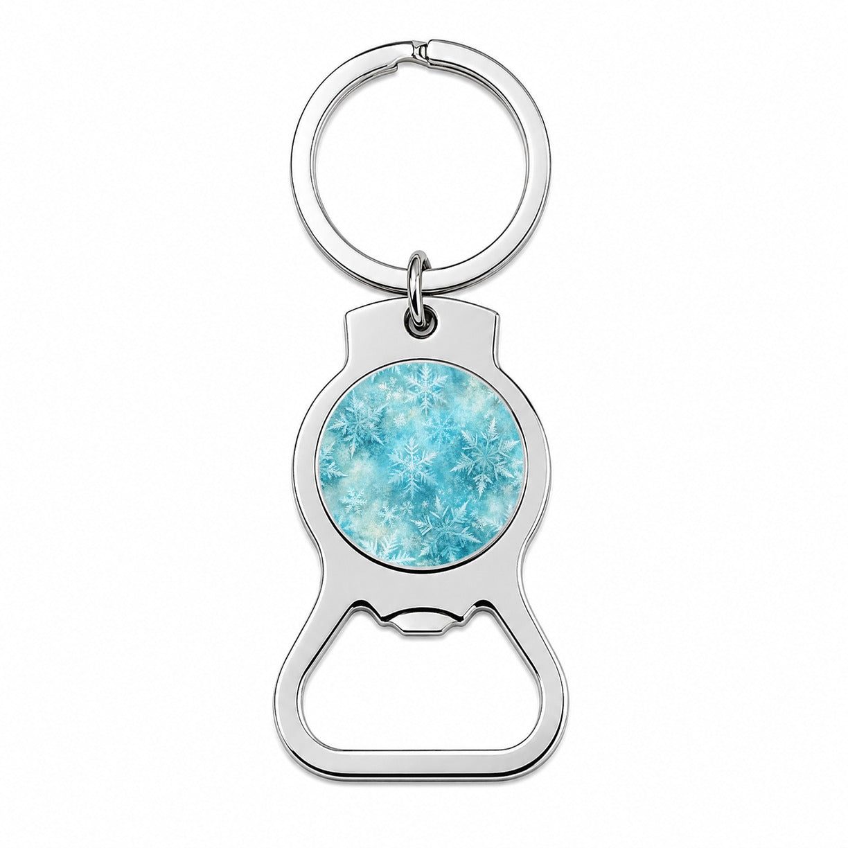 Ice Crystals Snowflakes Winter Bottle Opener Keychain