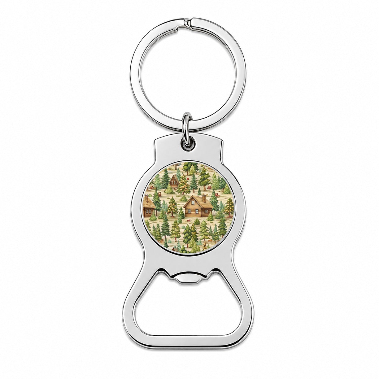 Log Cabin In Forest Pattern Bottle Opener Keychain