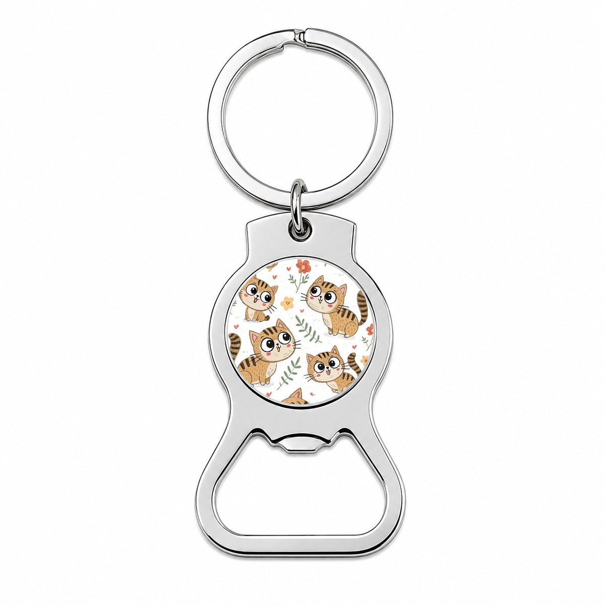 Adorable Tabby Cats Bottle Opener Keychain
