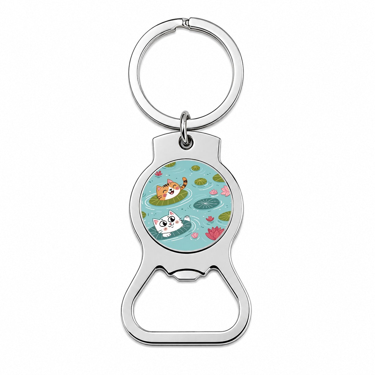 Cats Swimming In Pond Bottle Opener Keychain
