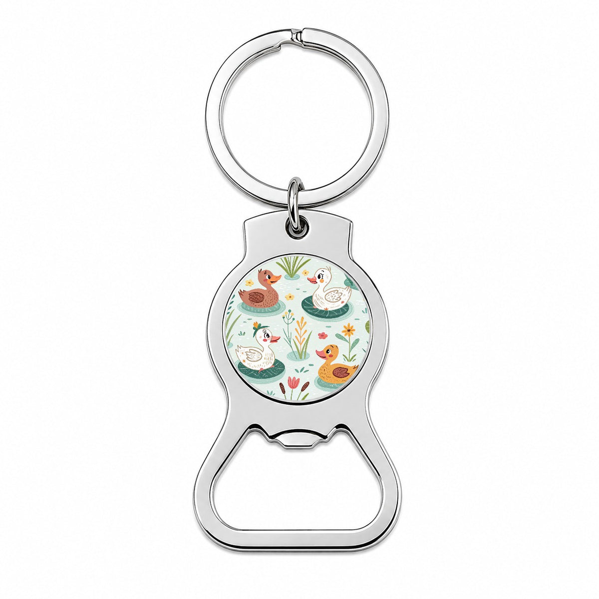 Cute Ducks In Pond Bottle Opener Keychain