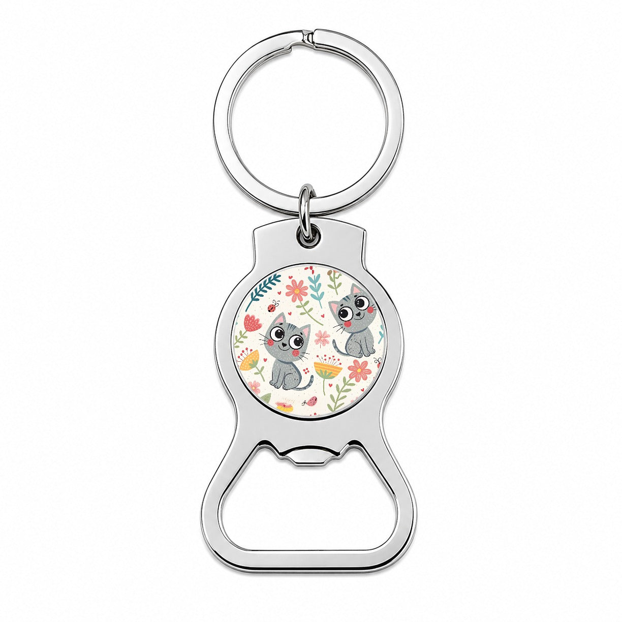 Cute Gray Cats Bottle Opener Keychain