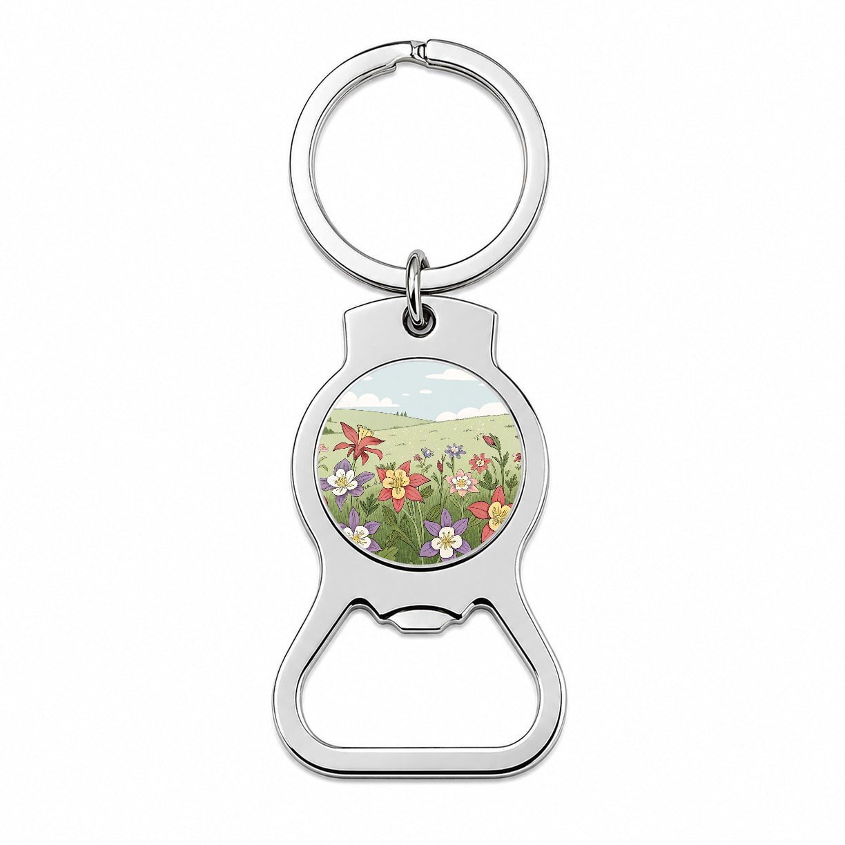 Field Of Columbine Flowers Bottle Opener Keychain