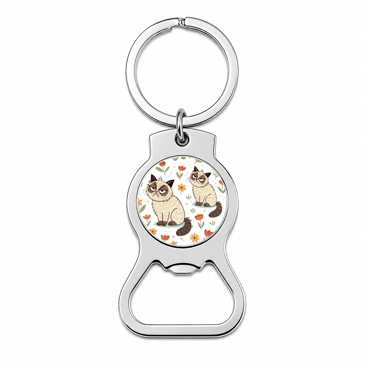 Grumpy Persian Cat Bottle Opener Keychain