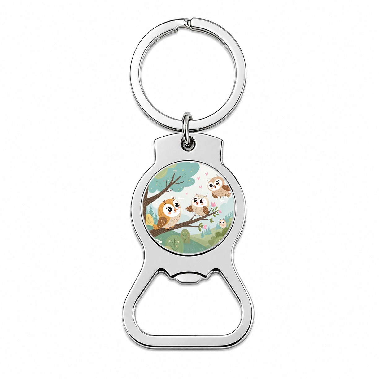 Kawaii Barn Owls Bottle Opener Keychain