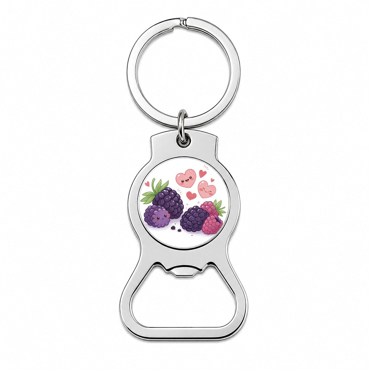 Kawaii Blackberries And Hearts Bottle Opener Keychain