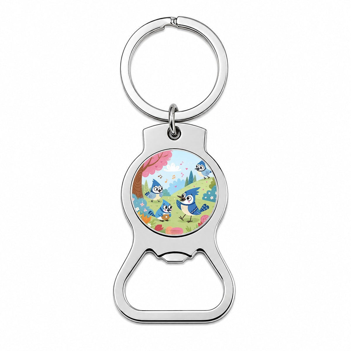 Kawaii Blue Jays Birds Bottle Opener Keychain
