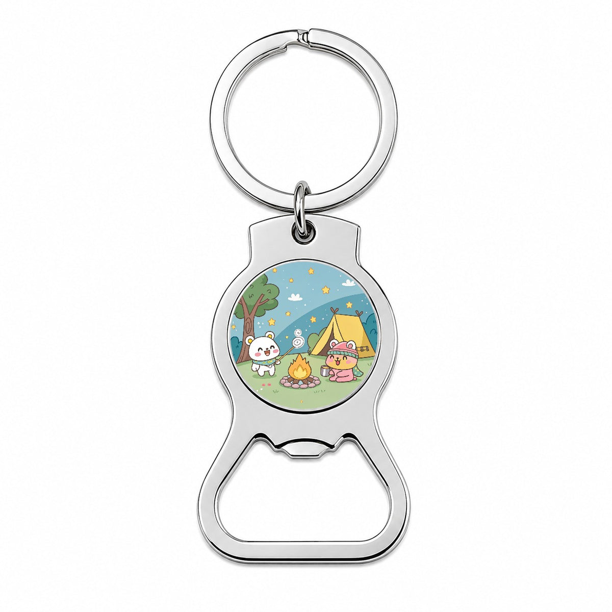 Kawaii Camping Campfire Tent Bottle Opener Keychain