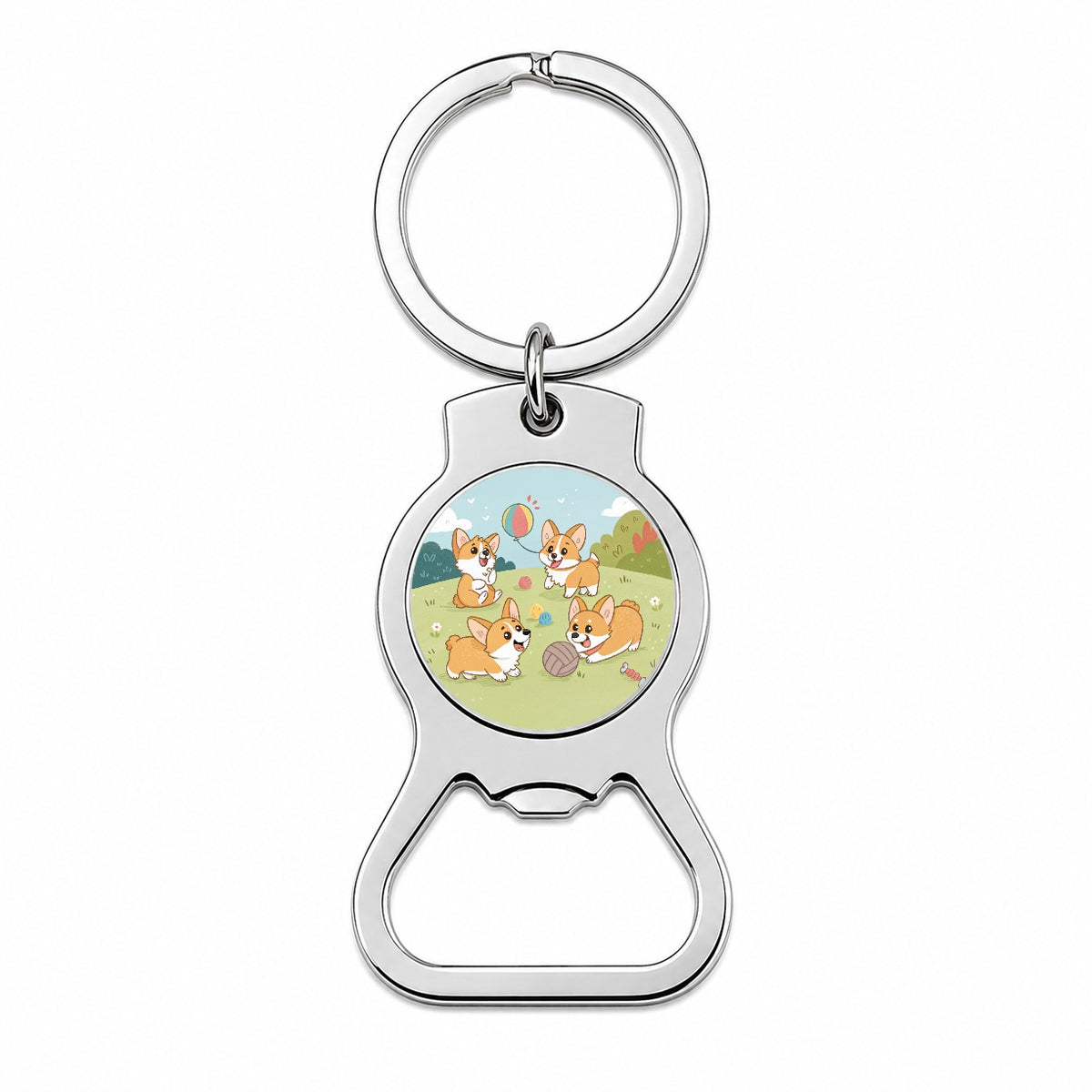 Kawaii Corgis Dogs Playing Bottle Opener Keychain