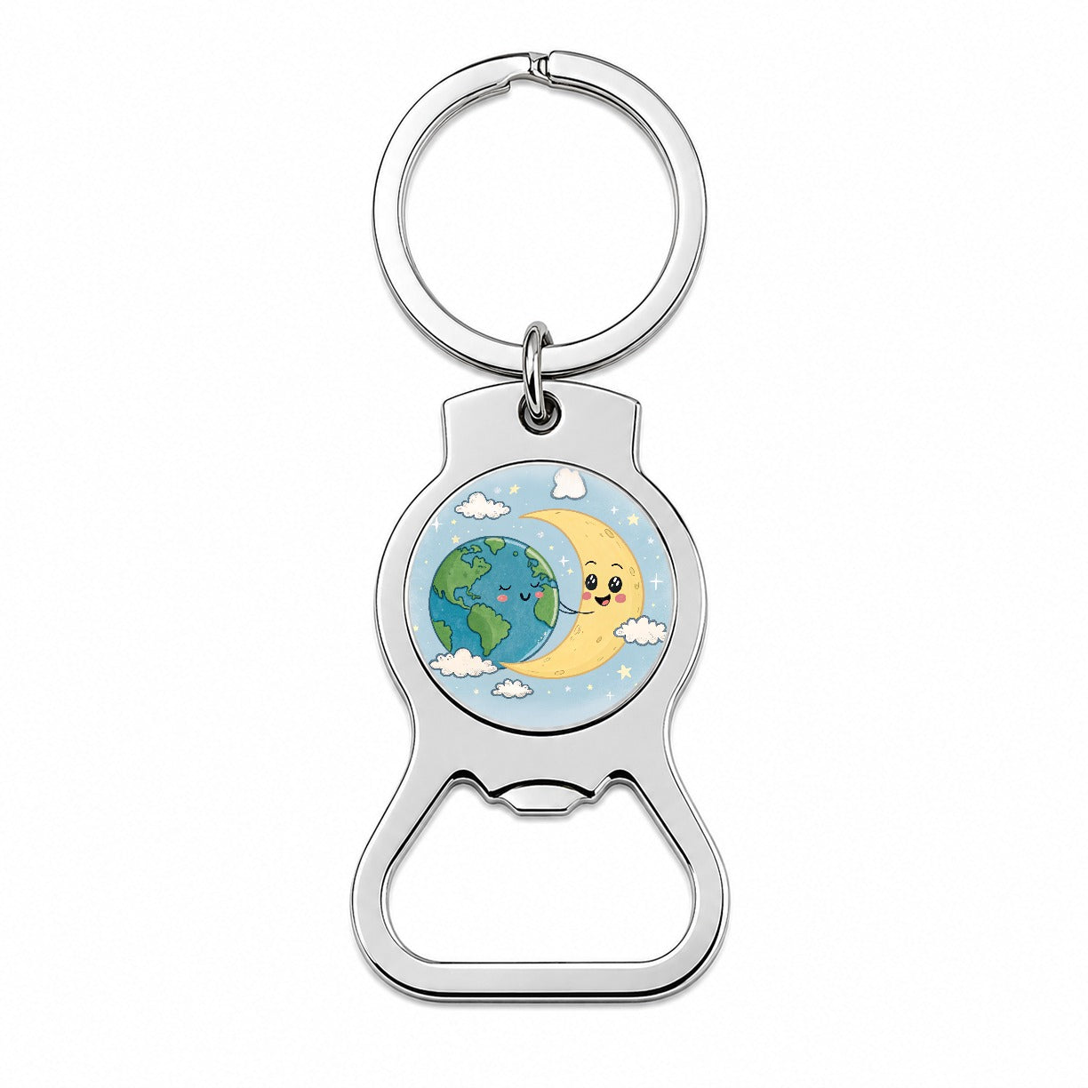 Kawaii Earth And Crescent Moon Bottle Opener Keychain