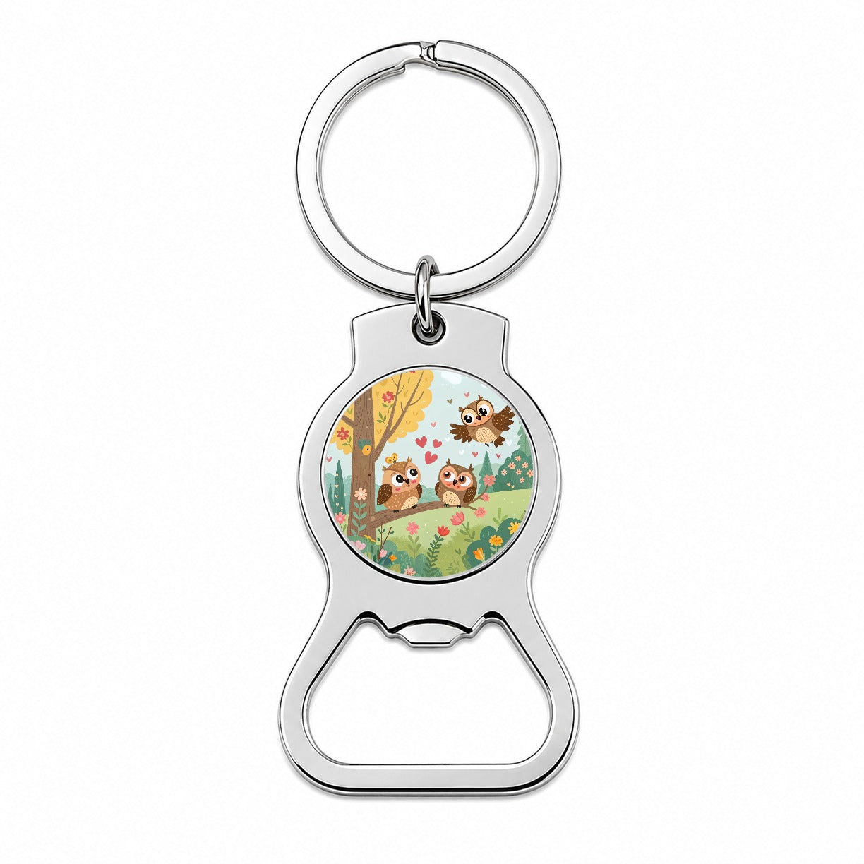 Kawaii Great Horned Owls Bottle Opener Keychain