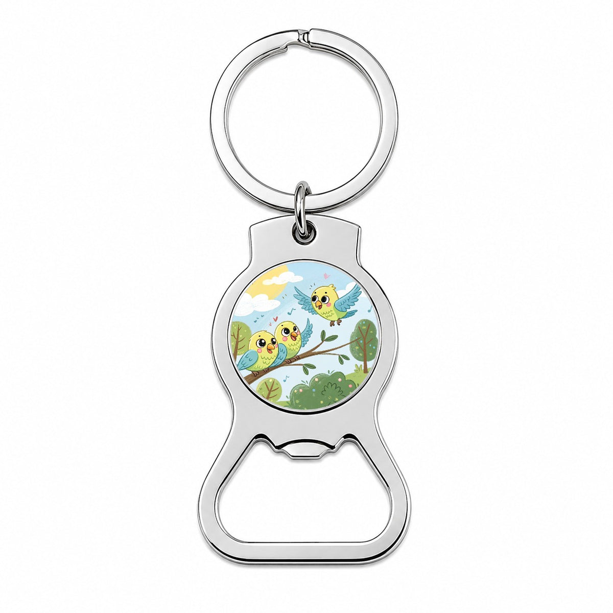 Kawaii Parakeets Bottle Opener Keychain