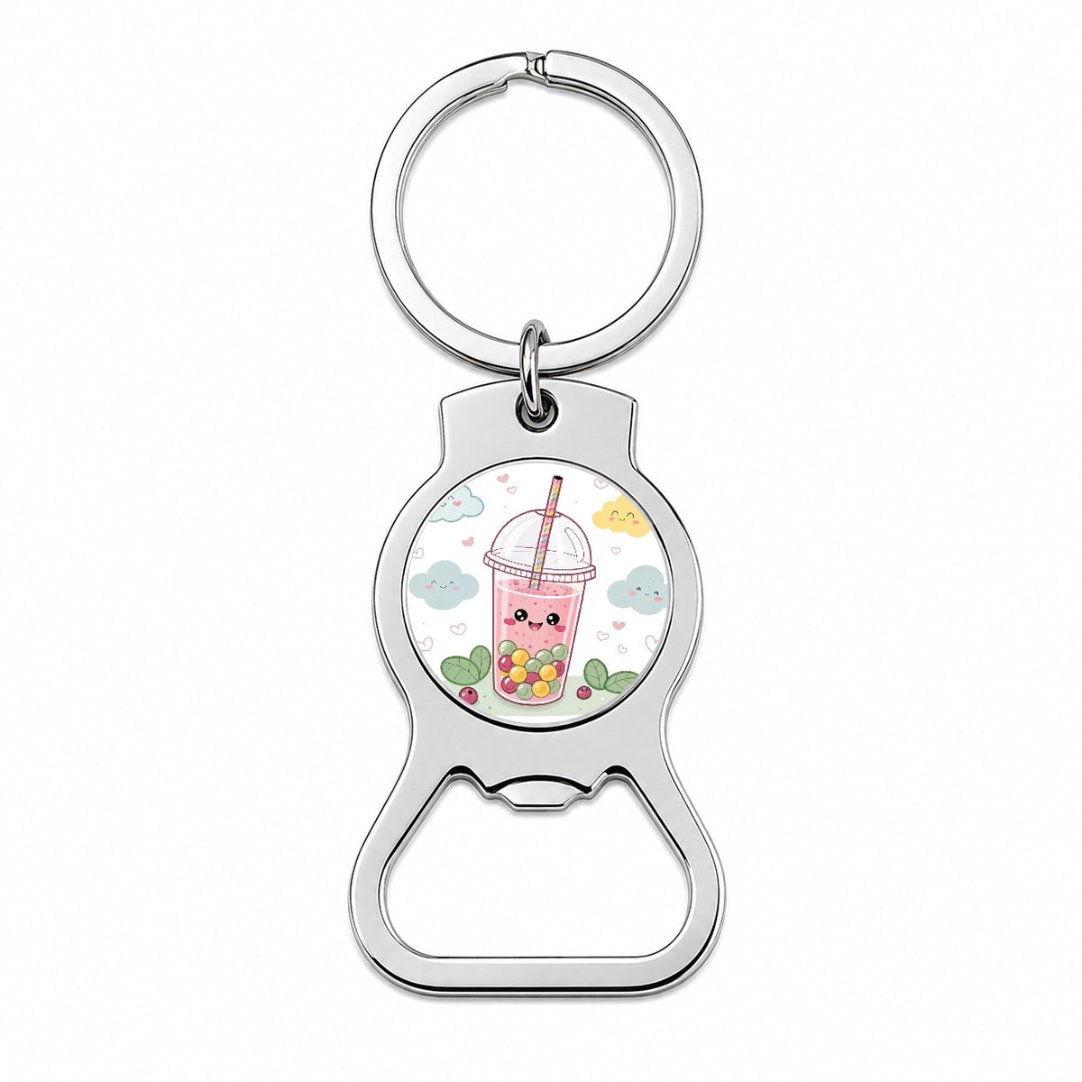 Kawaii Pink Bubble Tea Bottle Opener Keychain