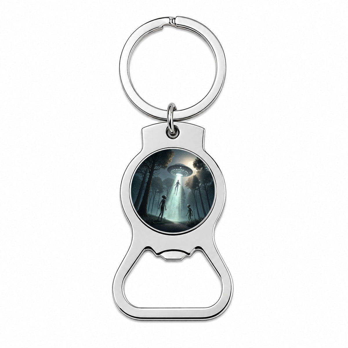 Alien Abduction in the Woods Sci-fi Bottle Opener Keychain