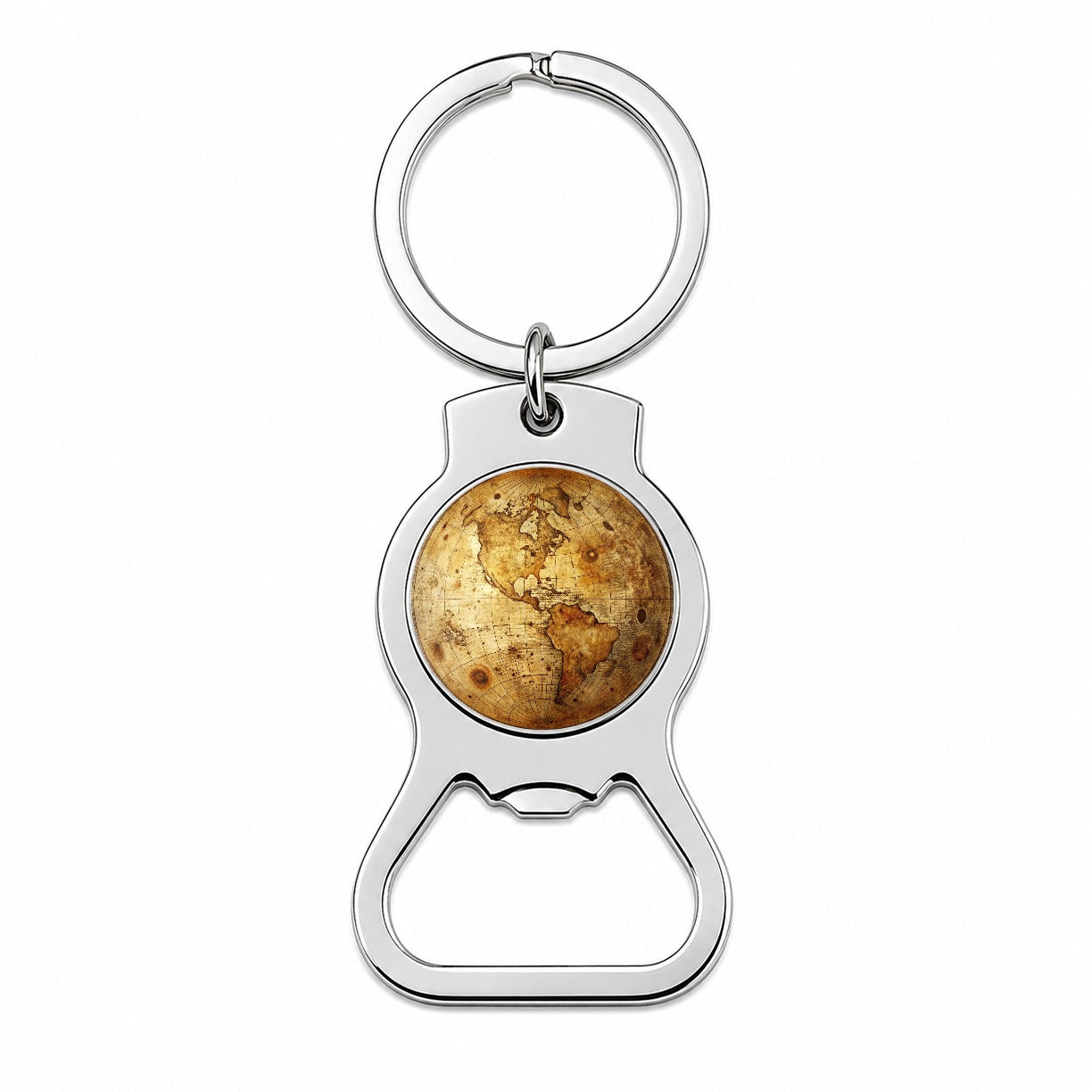 Ancient Worn Map the Earth Globe and Planets Bottle Opener Keychain