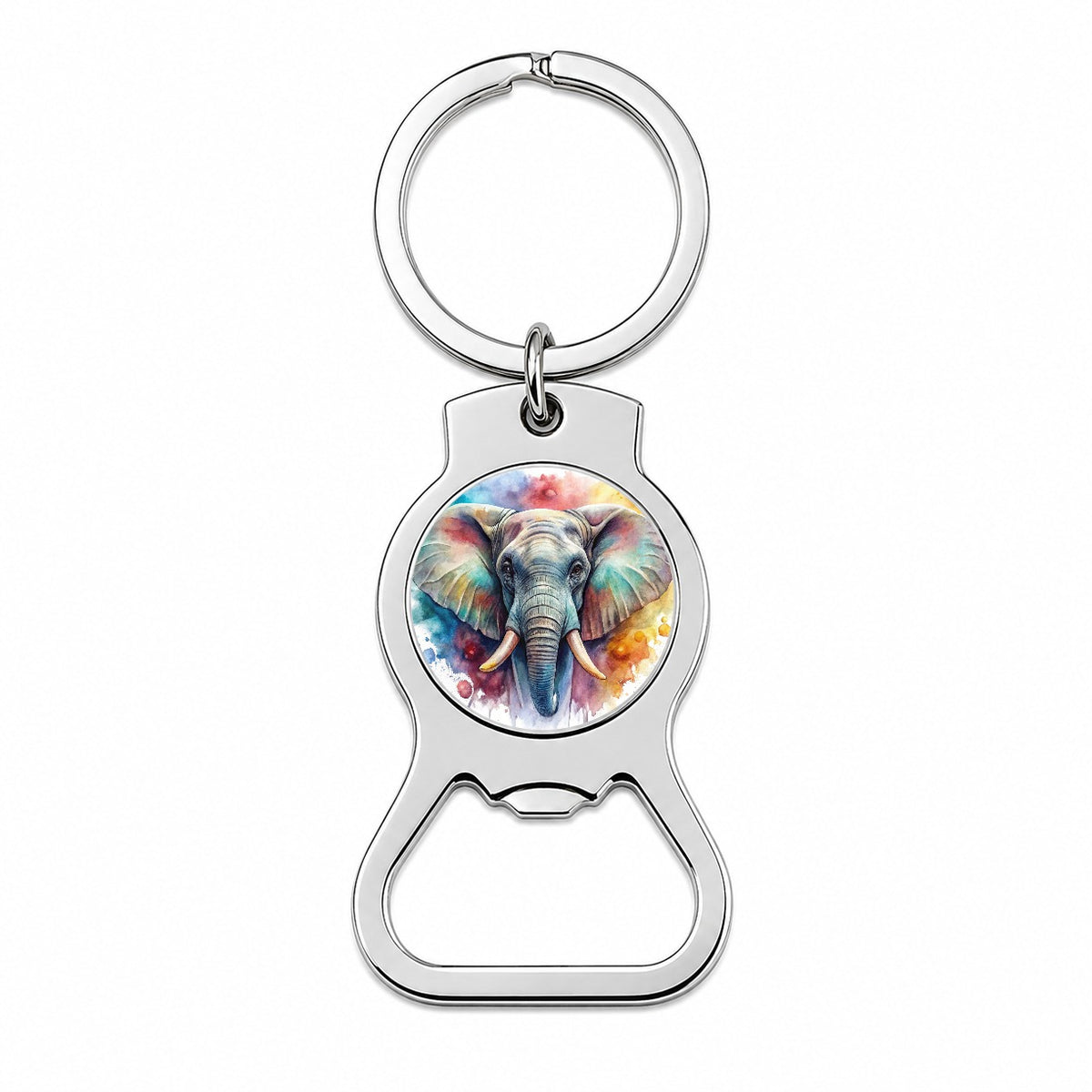 Angry Elephant Colorful Watercolor Bottle Opener Keychain