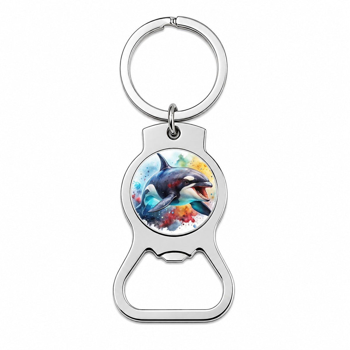 Angry Orca Killer Whale Watercolor Bottle Opener Keychain