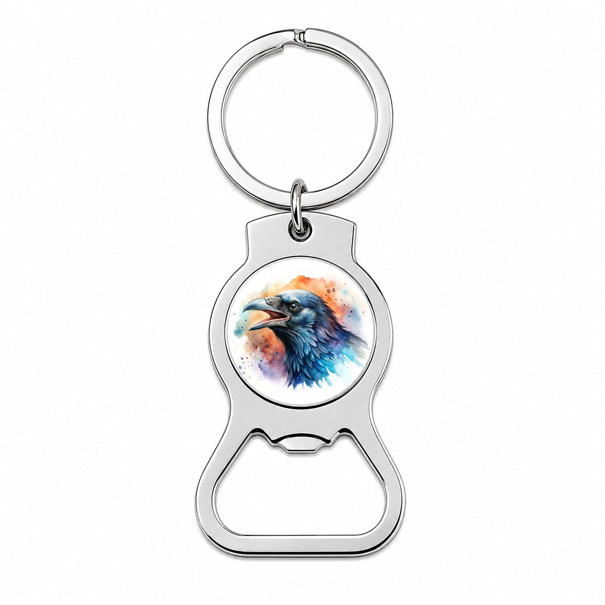Angry Raven Watercolor Bottle Opener Keychain