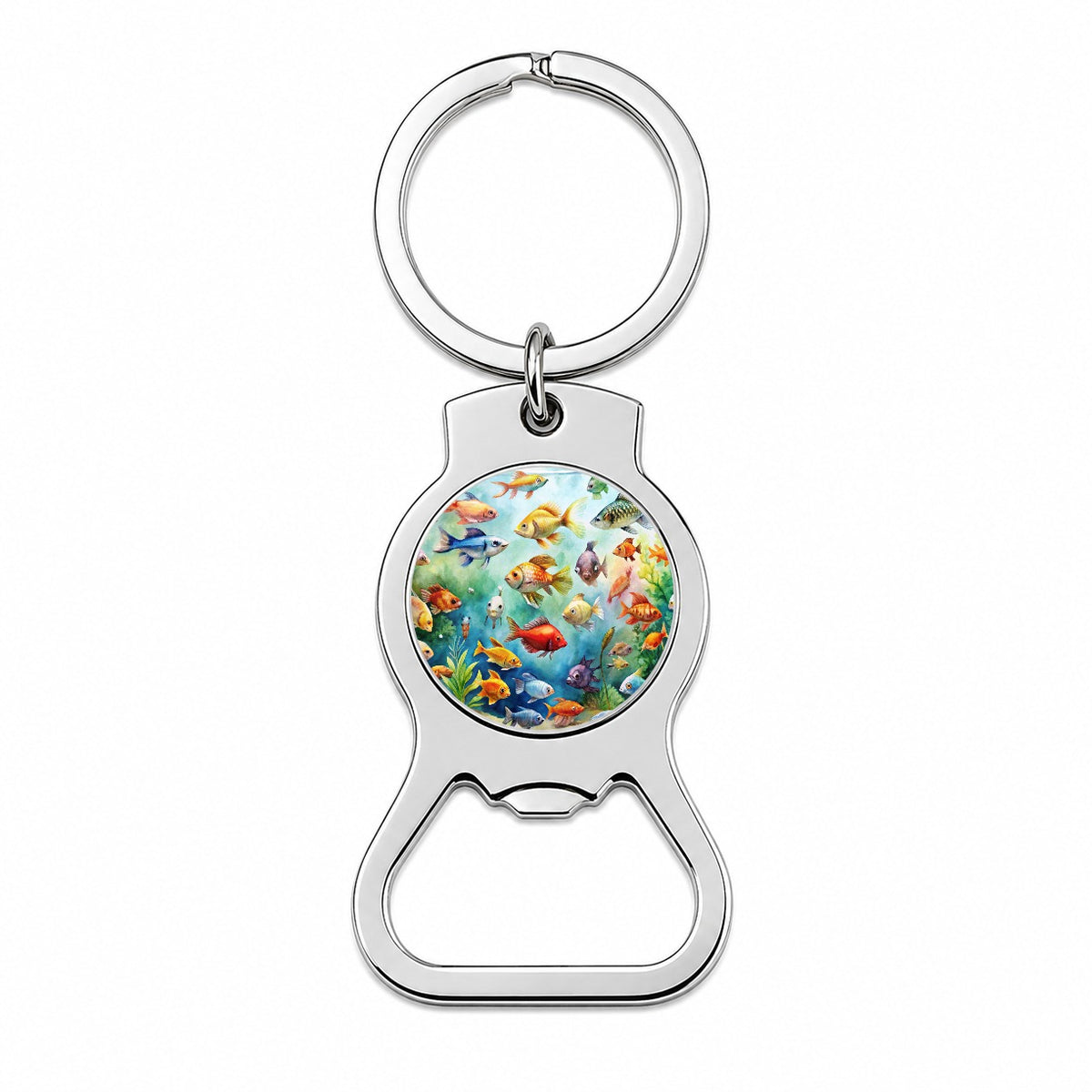 Aquarium Full Of Fish Watercolor Bottle Opener Keychain