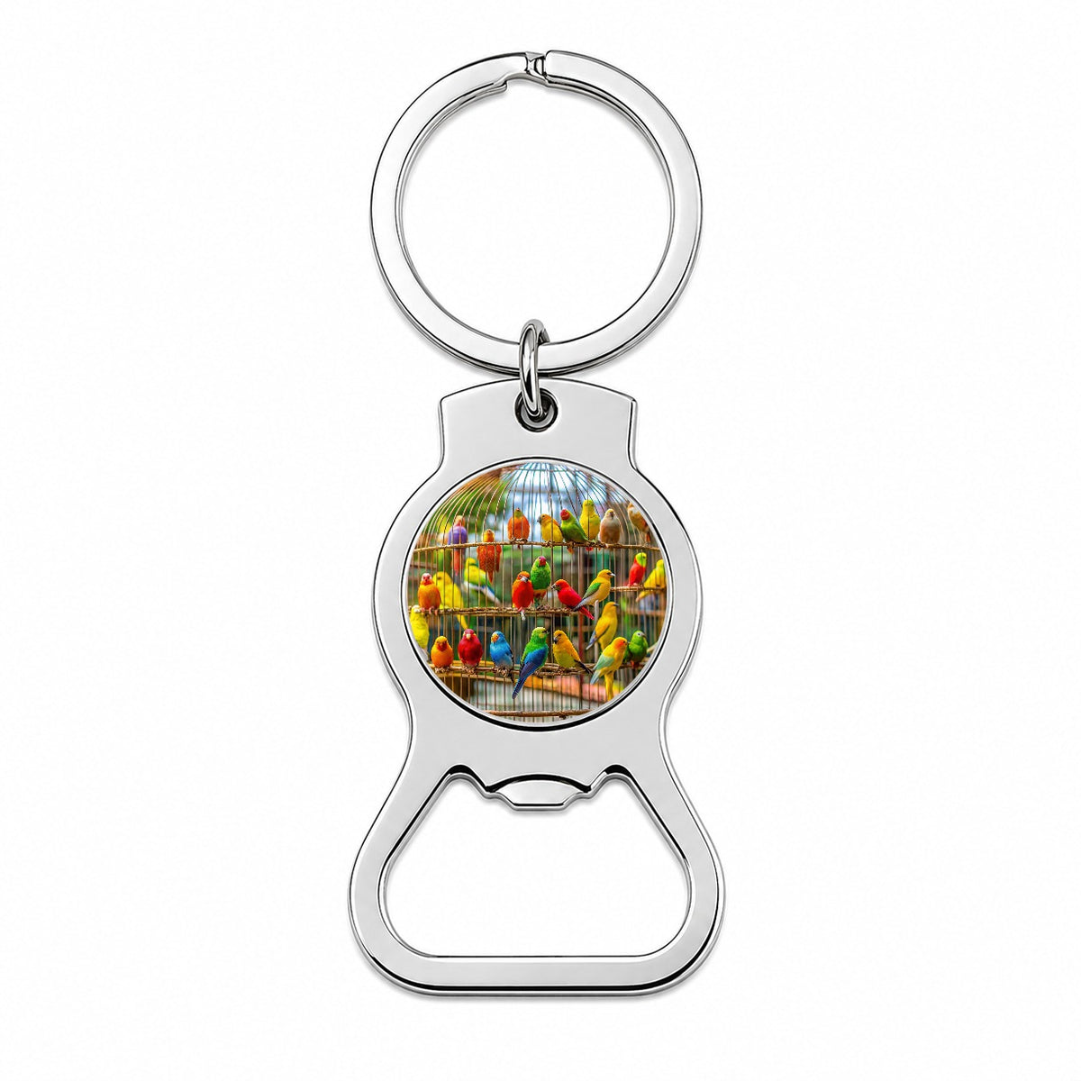 Bird Cage with Canaries Bottle Opener Keychain