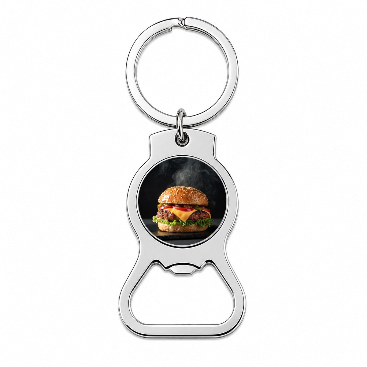Cheeseburger with all the Toppings Bottle Opener Keychain