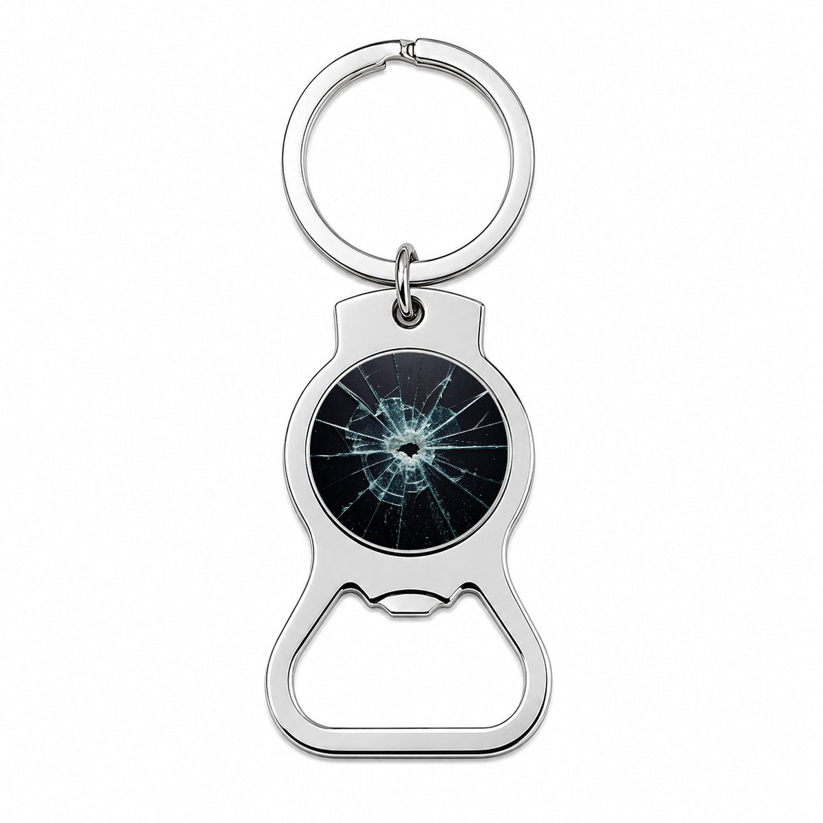 Close-Up Of Broken Pane Of Glass Bottle Opener Keychain