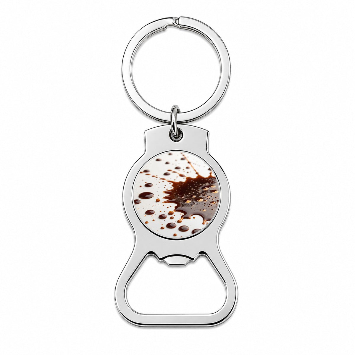 Close-Up of Spilled Coffee Bottle Opener Keychain