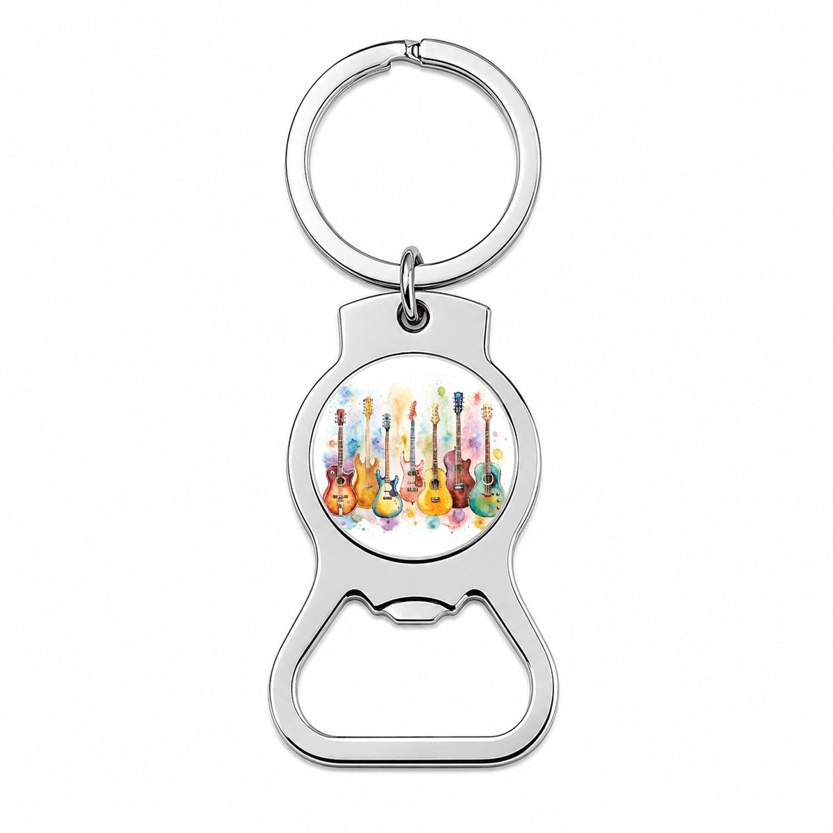 Colorful Guitar Collection Watercolor Bottle Opener Keychain