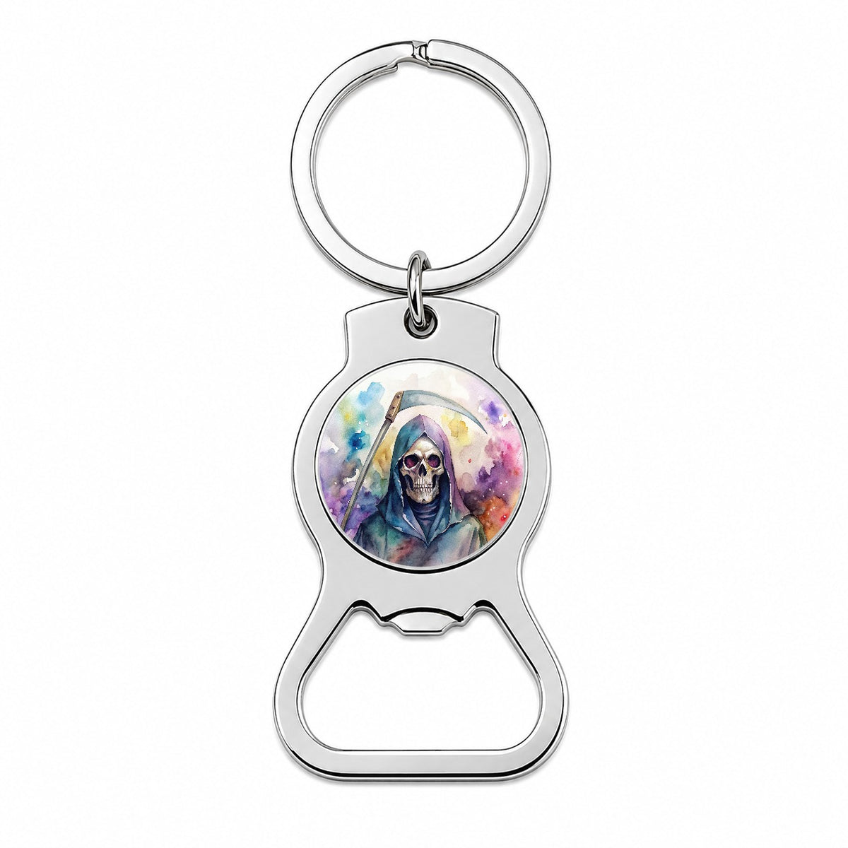 Death Grim Reaper Watercolor Halloween Bottle Opener Keychain